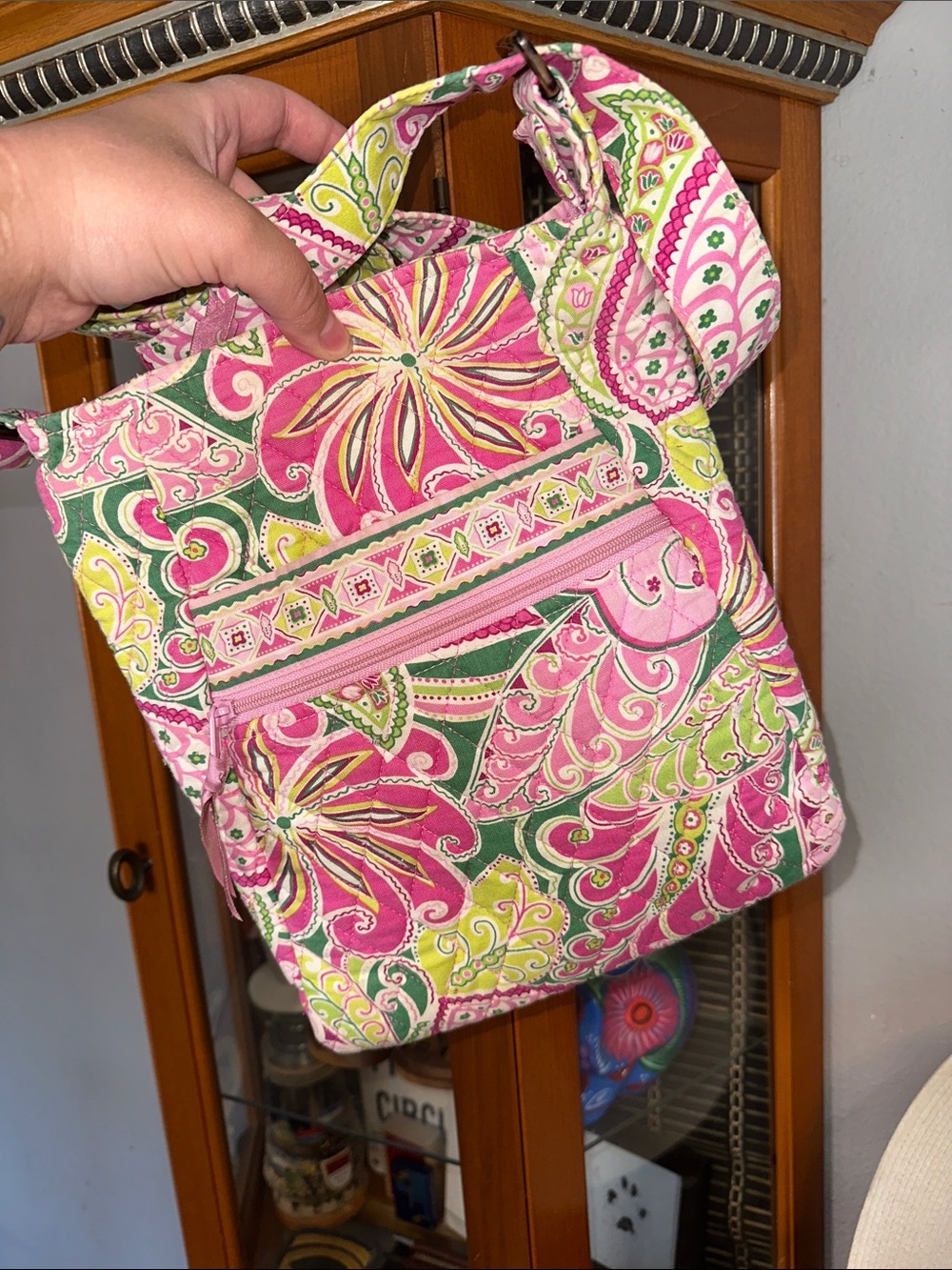 Vera Bradley Pink Green Paisley Crossbody Bag Pinwheel pink